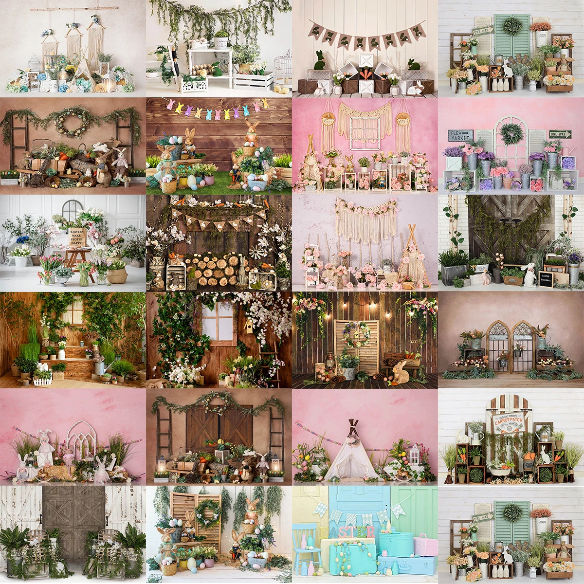 

Spring Easter Bunny Backdrop Child Birthday Cake Smash Banner Garden Floral Grass Decor Background Girl Kids Baby Photostudio
