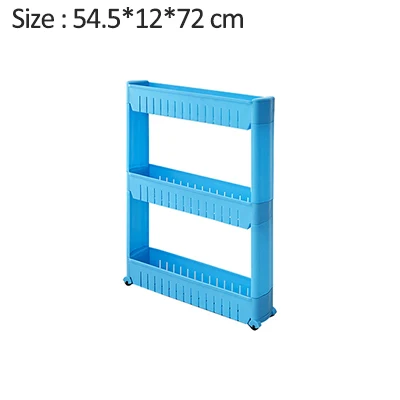 Полка для хранения пластиковый шкаф-органайзер для кухни подвижная межпространственная стойка для хранения стойка для холодильника с роликовой стойкой для хранения - Цвет: Blue 3 Layers