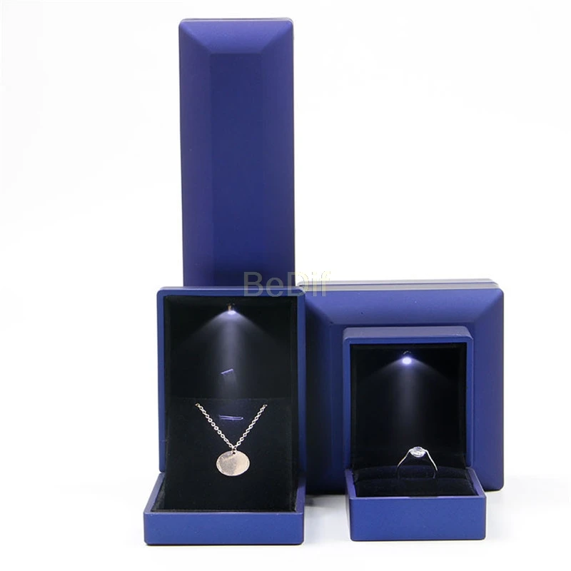Светодиодный светильник, коробка для колец, предложение для свадьбы, помолвки, кольцо, кулон, ожерелье, браслет, серьги, ювелирная посылка, демонстрационные коробки - Цвет: Blue