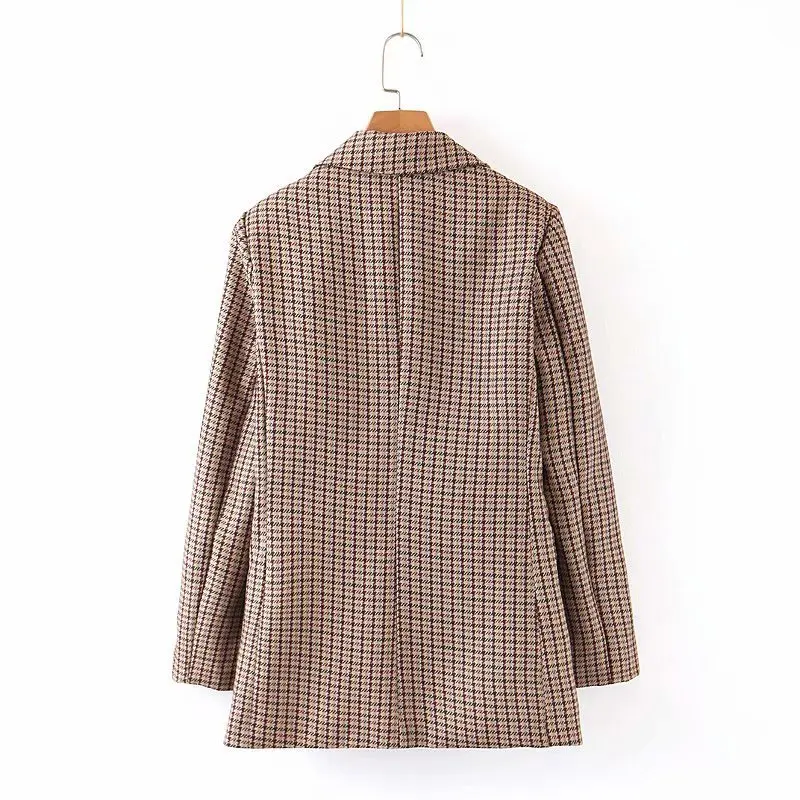 Genayooa высококачественные клетчатые пиджаки кофейного цвета Женская куртка наряд блейзер Feminino деловой костюм для стройных Леди Осень Зима элегантный