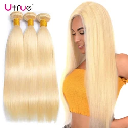 Utrue 613 Bundle Brazilian Human Hair Bundles Weave 10A Virgin 30 Inch Long Honey Blonde Human Hair Straight Remy Bundle