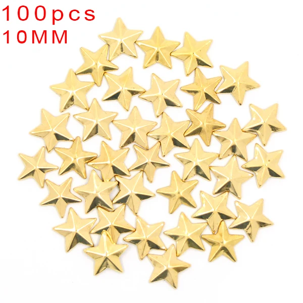 10MM Star Gold 100 шт многоцветная Медь Горячая фиксация звезда/круглая/квадратная/форма черепа металлическая медная заклепка Горячая фиксация Стразы панк-шпильки железо на одежду - Цвет: 10MM Star Gold