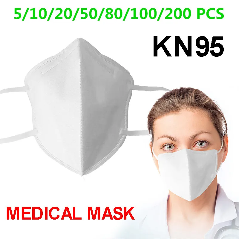 

5-200pcs KN95 Protective Mask Cover 95% Filtration Non-woven Fabric Protective Face Masks