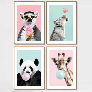 

Cute Animal Giraffe Panda With Bubble Canvas Poster And Prints Wall Art For Baby Room Nursery Living Room Home Decor Unframed
