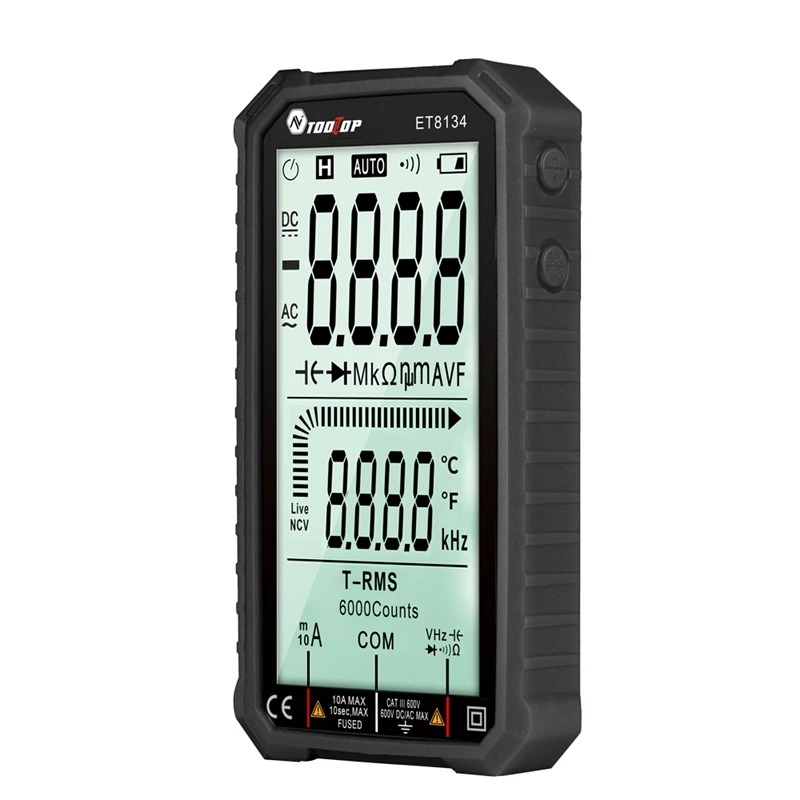 TOOLTOP Digital Multimeter 4.7" LCD Display AC Direct Current Voltage DC Current Capacitance Resistance Temp Measuring Tools