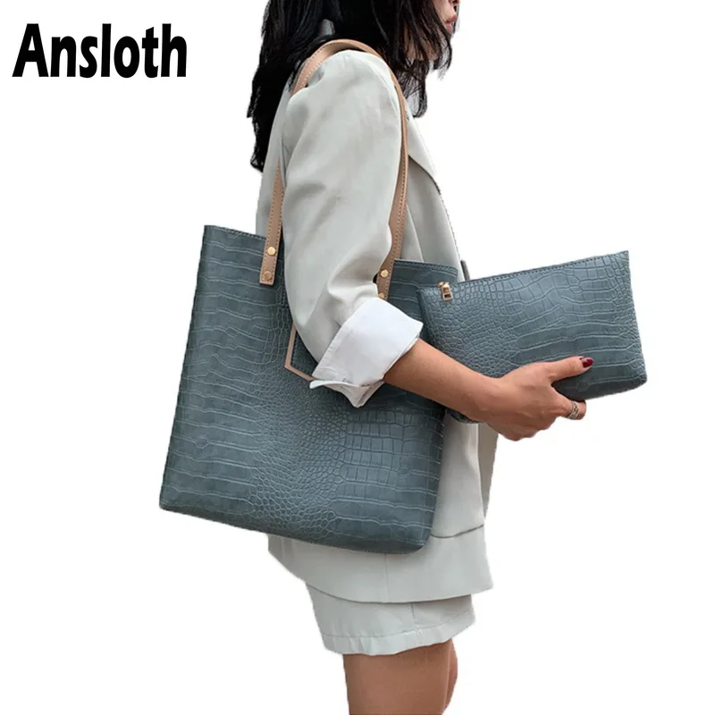 

Ansloth Stone Pattern Handbag Lady Luxury PU Leather Hand Bag Women Large Capacity Shoulder Bag Female Fashion Tote Bag HPS689