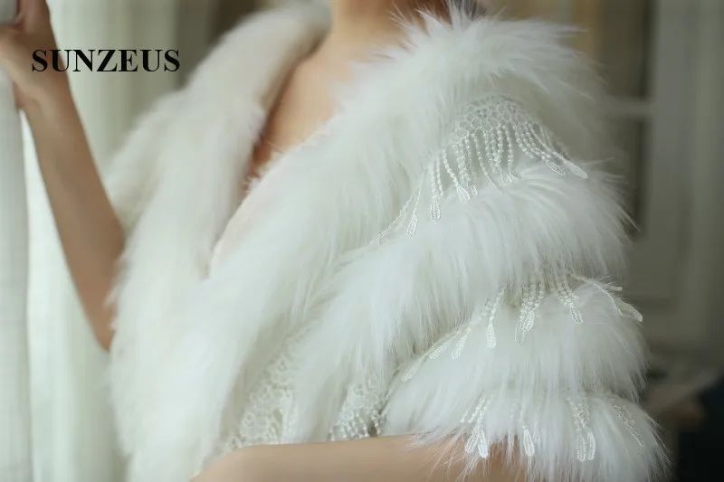 Winter Shrugs For Women Ivory Faux Fur Shawl Warm Bolero Femme Bridal Top Wedding Shawl AX005