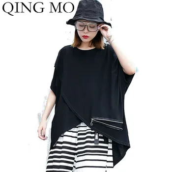 

QING MO Summer Women Irregular T Shirt 2020 Women Plus Size Loose T Shirt Female Casual Solid T Shirt ZQY3743