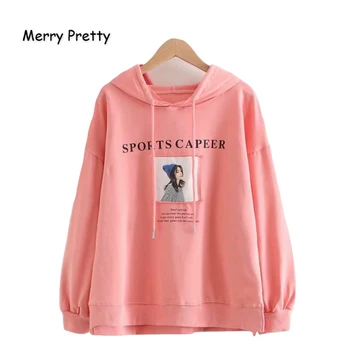 

Merry Pretty Women's Cartoon Appliques Casual Hoodies Sweatshirts 2019 Winter Long Sleeve Hooded Tracksuit Sweet Style Pullovers