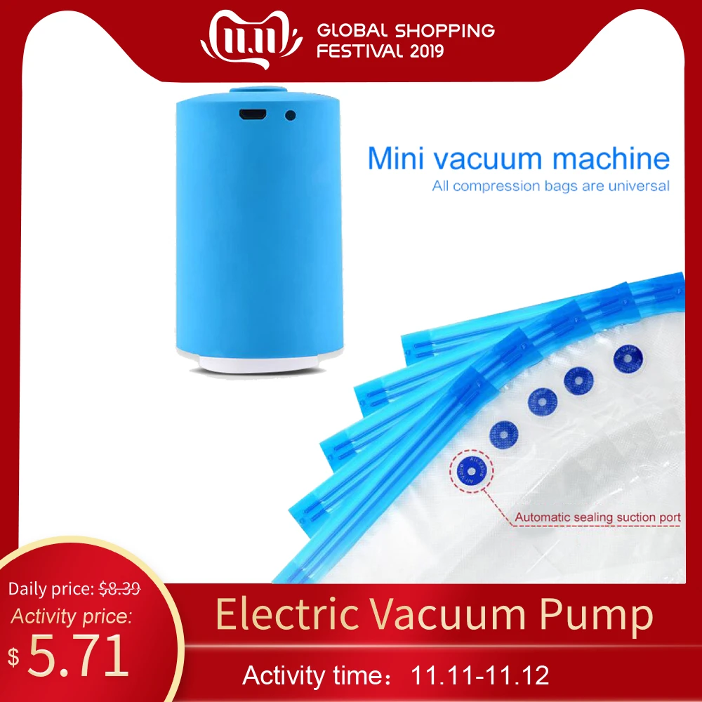 

Electric Vacuum Pump Mini USB Charging Air Pump For Fruit Clothes Compression Vacuum Pump with 5 Bags for Household Travel