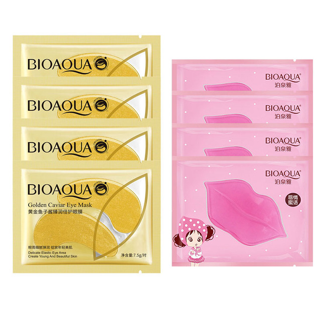 Eye Mask Combination 4pcs Moisturing Nourishing Lips Mask 4Pairs Collagen Anti-Aging Wrinkle Dark Circles Eye Patch Skincare