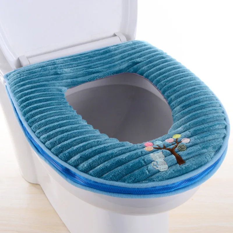 Hot Seller Super Soft Plush PU Waterproof Thick Warm Zipper Stripe Decal Toilet Seat 3VjXXmoV