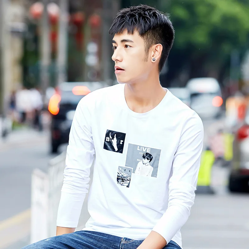 

fall Korean version Slim Angel print long sleeve t shirt men Vogue Streetwear Oversized Brief white t shirt camiseta masculina