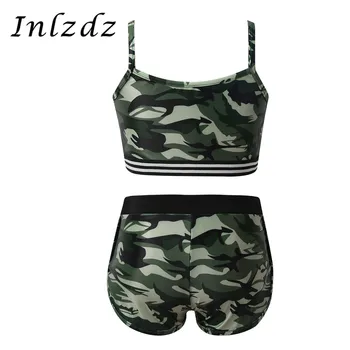 

Kids Girls Tankini Swimsuit for Dancing Activewear Outfit Crop Top with Bottoms Tracksuit Set for Gymnastics Workout Fitness