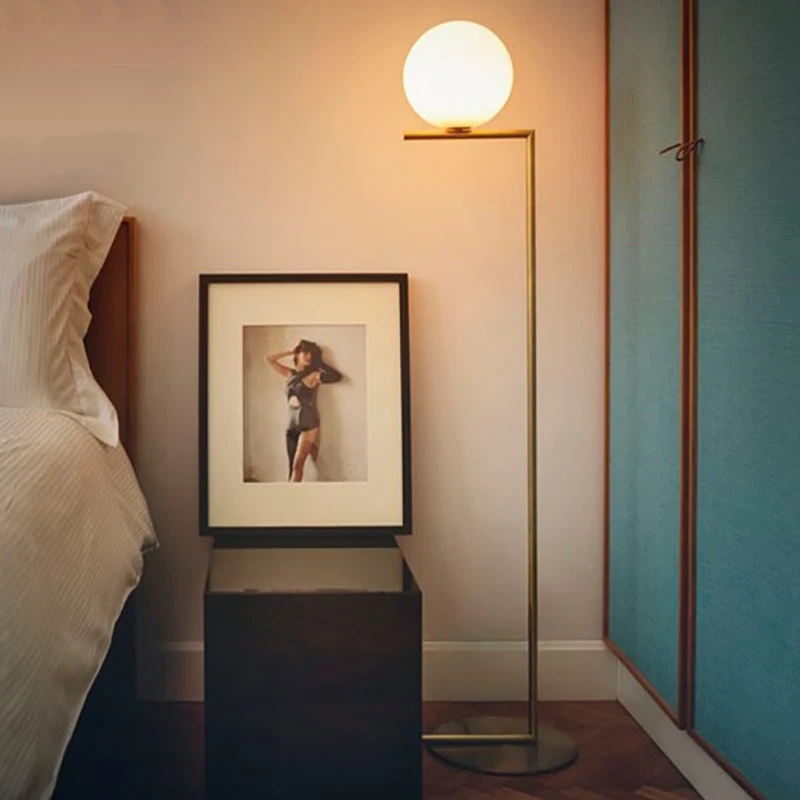 Günstige Moderne Led ball Boden Lampe luxus glod Boden Licht Weiß Glas Stehend Lampe Wohnzimmer Nacht Deco Leuchtet Beleuchtung