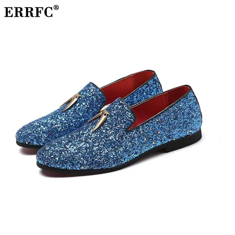 Errfc Лидер продаж Модные Для мужчин синий комфортная обувь на каждый день с кисточками белый с сияющими блестками человек трендовая Мужская обувь для отдыха Chaussure 48