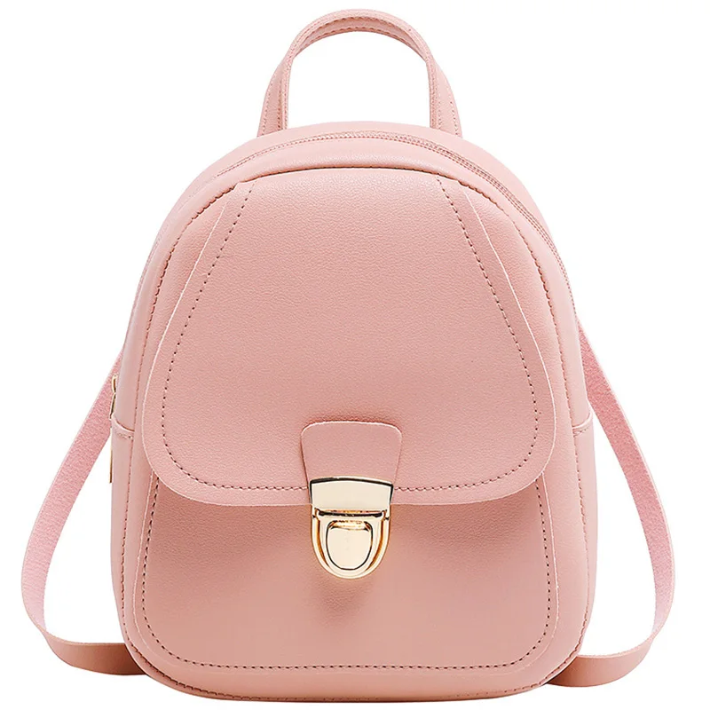 

Small Backpack Girl Earphone Hole Backpack School Student Shoulder Bag Mobile Wallet Pink