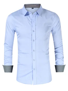 

Men's long sleeve shirt collar fashion business and leisure comfortable grid grain decoration Annual new product 2020