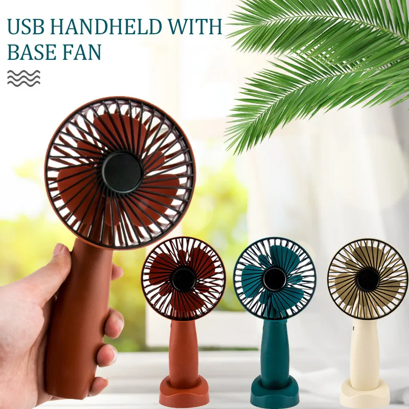 

Handheld Fan Mini Fan Electric Fan Cute Portable with Base Plastic Net Cover USB Outdoor Summer Travel