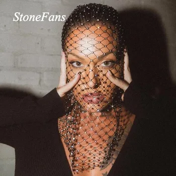 

Stonefans INF Fashion Women Bling Rhinestone Head Scarf Luxury Headpiece Hollow Mesh Crystal Headband Hat Cap Jewelry Nightclub
