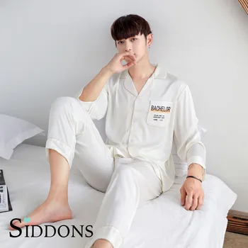 

Autumn Summer Men's Stain Silk Pajama Set Men Pajamas Silk Men Sexy Soft Cozy Satin High quality Nightgown Men Sleepwear Set