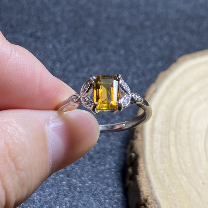 

1Pc Natural Tourmaline Ring yellow quartz crystal adjustable ring 925 Silver Girl Gift Jewel Ring Crystal healing stone