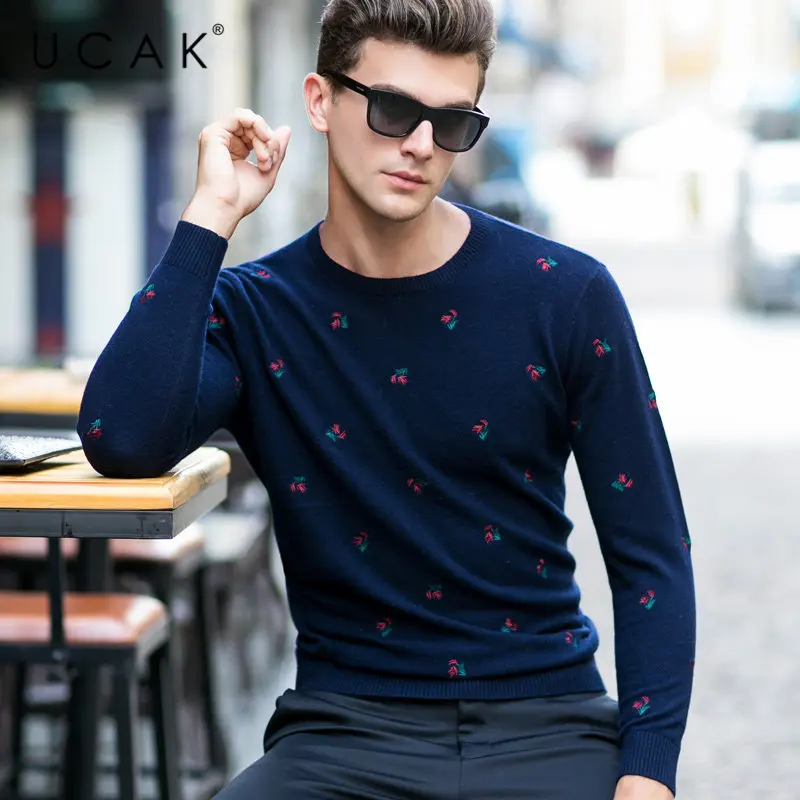 UCAK Brand Merino Wool Sweater Men Streetwear New Fashion Flower Embroidery Pull Homme Autumn Winter Cashmere Pullover Men U3043 UCAK Brand Merino Wool Sweater Men Streetwear New Fashion Flower Embroidery Pull Homme Autumn Winter Cashmere Pullover Men U3043
