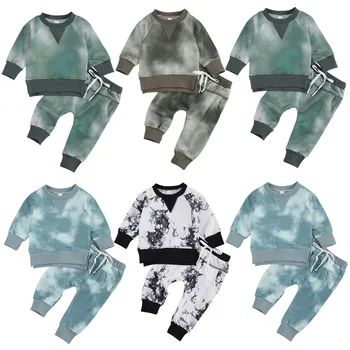 

Baby Boy Girls Tie-dyed Two-piece Suit Spring Long Sleeve Round Neck Top Elastic Waist Long Pants Newborn Baby Boy Pullover Sets