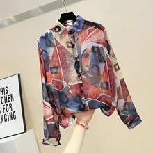Print Chiffon Blouse Woman 2020 Spring Summer New Printed Chiffon Shirt Women Long Sleeve Tops Blouses Ladies Office Clothes Top