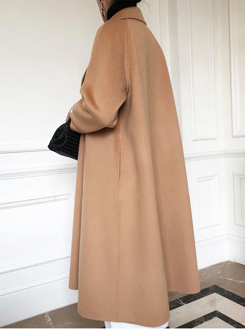 Сезон зима-весна. Женская мода шерсть воды пульсации поверхности заостренный воротник дизайн шерстяное пальто Черный Верблюд цвет