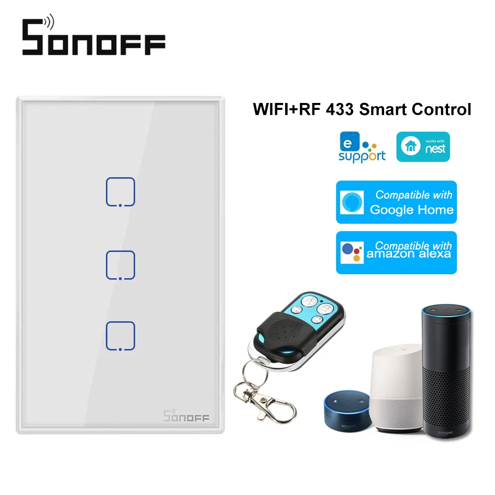 Интеллектуальный выключатель света SONOFF T2US TX Smart Wifi сенсорный настенный выключатель света с границы умный дом 1/2/3 433 RF/Голосовое управление/приложение Управление для Alexa Google