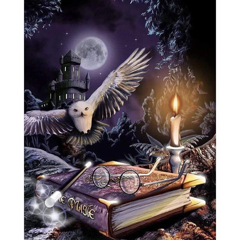 JMINE-Div-5D-Harry-Potter-owl-Book-Moon-Full-Diamond-Painting-cross-stitch-kits-art-Cartoon 副本