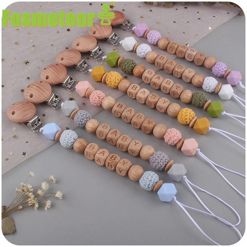 Fosmeteor New Personalized Baby Name Handmade Silicone Teething Beech