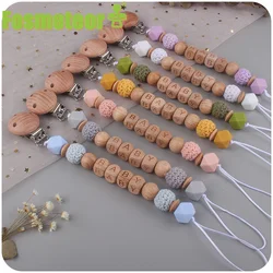 Fosmeteor New Personalized Baby Name Handmade Silicone Teething Beech Wood Chew Beads Holder Dummy Chain Holder Pacifier Clips