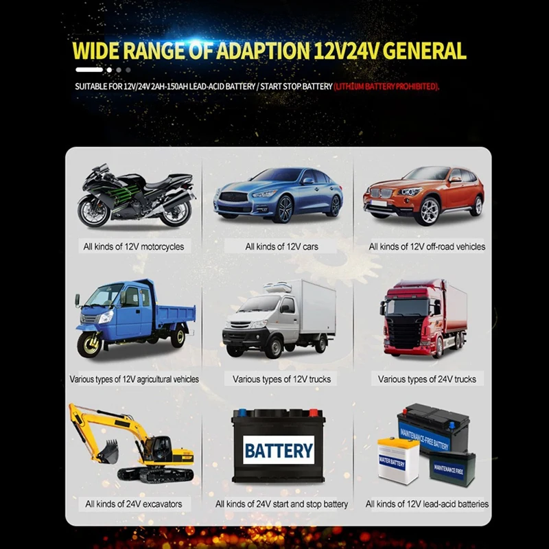 Интеллектуальное зарядное устройство 12V 24V 8A 150Ah автомобильное EU Plug| |