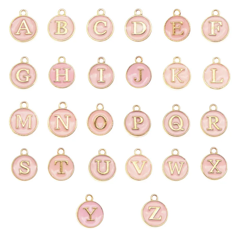 

mix 26pcs Initial Alphabet Charms Letter A-Z Letter Pink Enamel Alloy Pendant earrings necklace keychain bracelet package gift