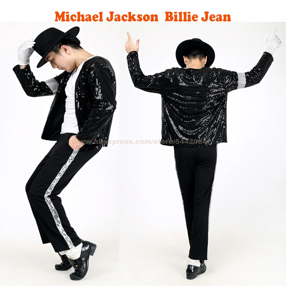 MJ Michael Jackson Coat Billie Jean Style Jacket & Glove Modern Dance Pants  T-shirt Cap