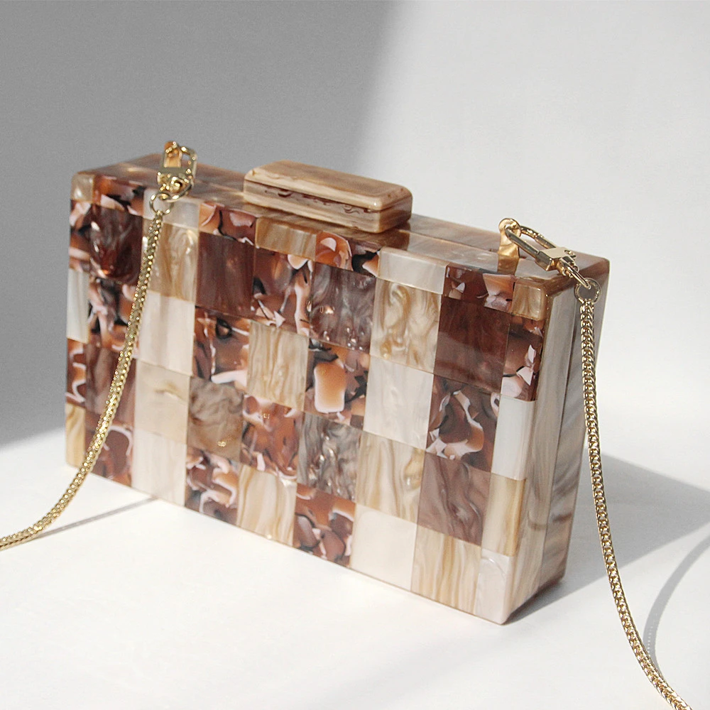 Fashion Designer Women New Acrylic Brown Beige Patchwork Evening Bag Luxury  Party Handbag Woman Checkered Box Clutch Purse| | - AliExpress