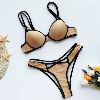 

2020 New Underwired Bra cup bikini Push Up Swimsuit Women Brazilian Swimwear Female Hollow out bikini set High cut Bathing Suit