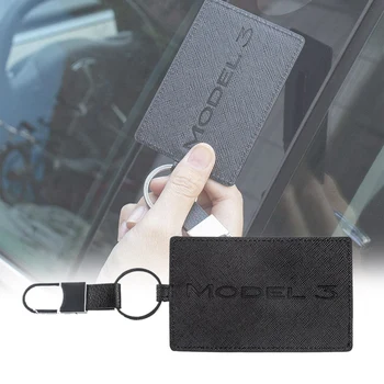 

Car Key Holder Card Case Leather Compatible for Tesla Model 3 - Black