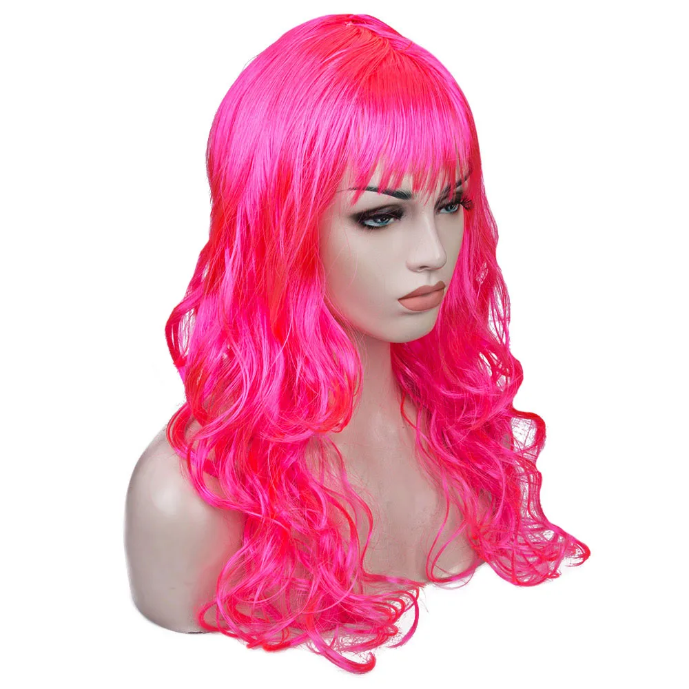 Женский парик средней длины, волнистые волосы, косплей, парик с косой челкой, Япония, COS, аниме, костюм, вечерние парики, парик, шапка, многоцветная - Цвет: Pale pink