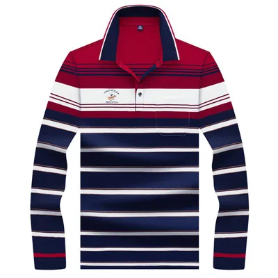 Новое поступление, брендовая мужская рубашка поло с 3D вышивкой, полосатая Мужская рубашка поло с длинным рукавом, высокое качество, хлопковая рубашка поло - Цвет: 6619-RED