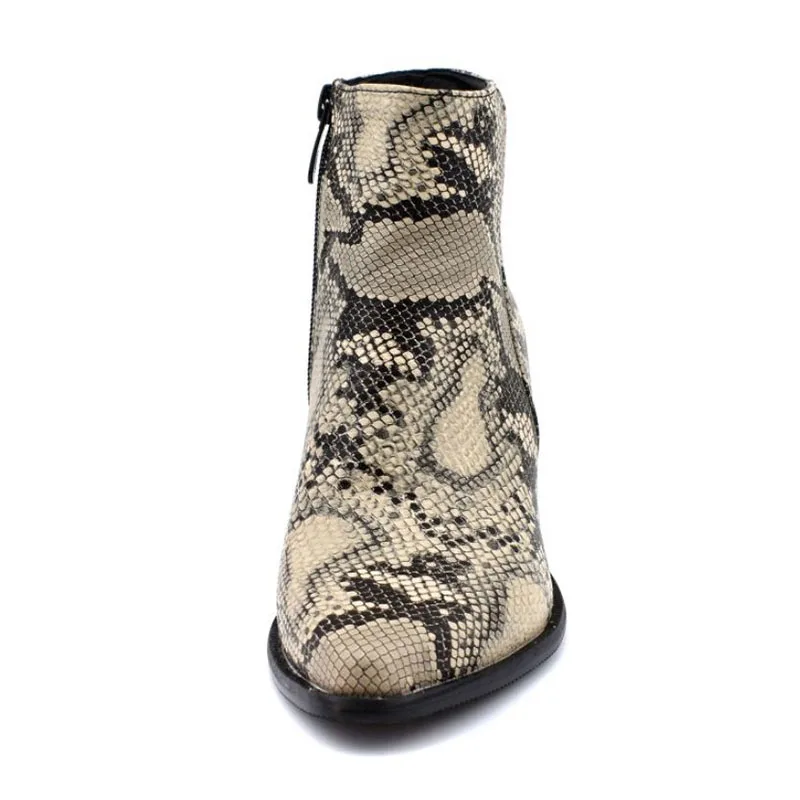 Taoffen Plus Size 34-48 Ankle Boots Women Western Style Cowgirl Shoes Women Fall Winter Snake Print Zipper High Heel Boots