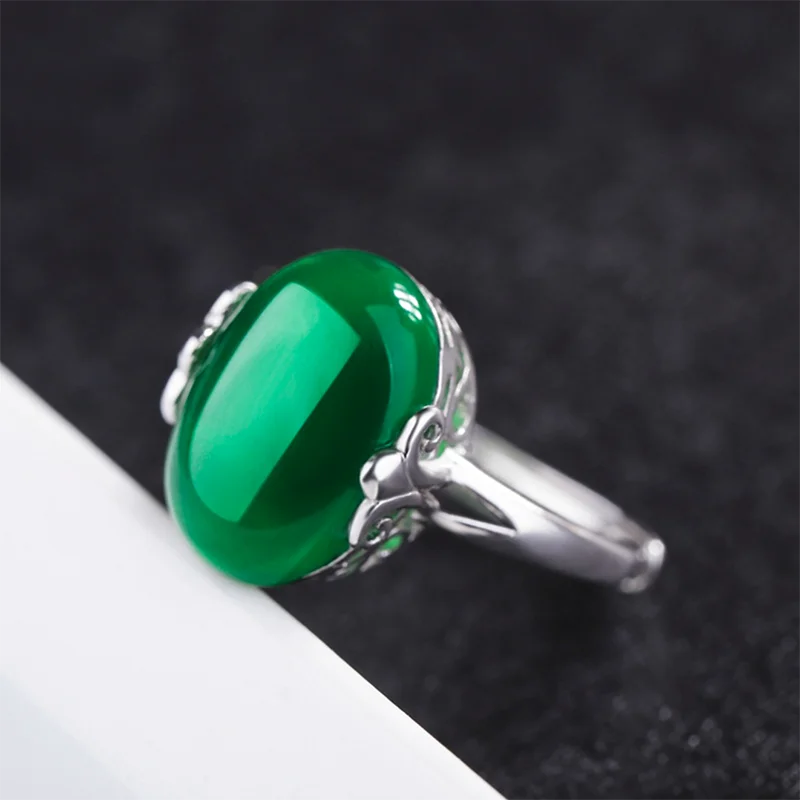 

Yanleyu Vintage Jewelry Natural Jade Ruby Emerald Ring Genuine 925 Sterling Silver Wedding Engagement Rings for Women PR409
