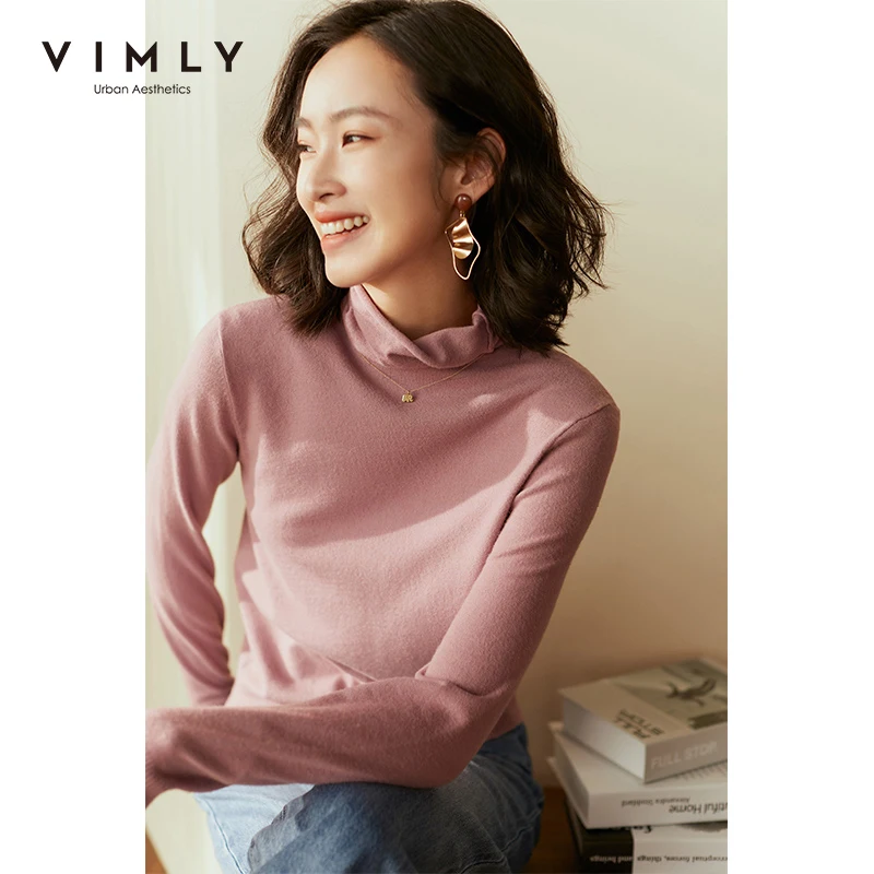 Vimly Autumn Winter Women Knitted Pullovers Casual Solid Turtleneck Slim Clothes Vintage Female Tops F2566 | Женская одежда