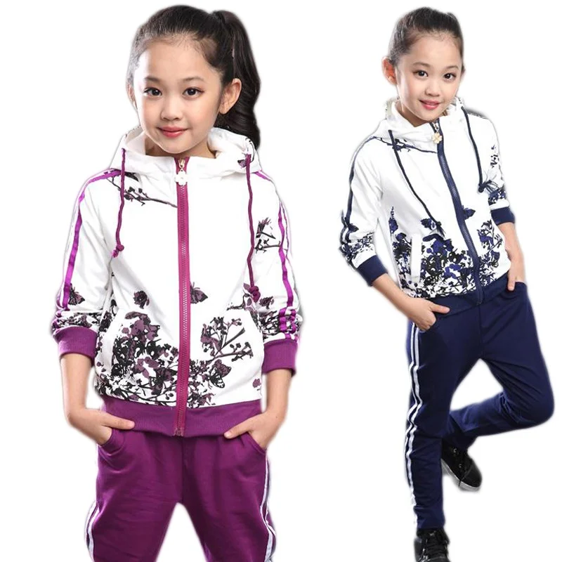 Clothing Set Girls Clothes Jacket Floral Zipper Kids Hoodies Pants Kids Tracksuit For Girls Clothing Sets Sport Suit Spring