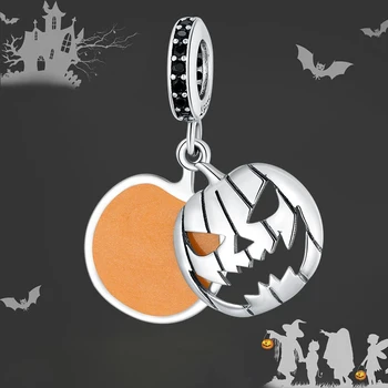 

bamoer 925 Sterling Silver Evil Pumpkin CZ Charm for Original Silver Plated platinum Bracelet Fine Jewelry DIY Bangle SCC1620
