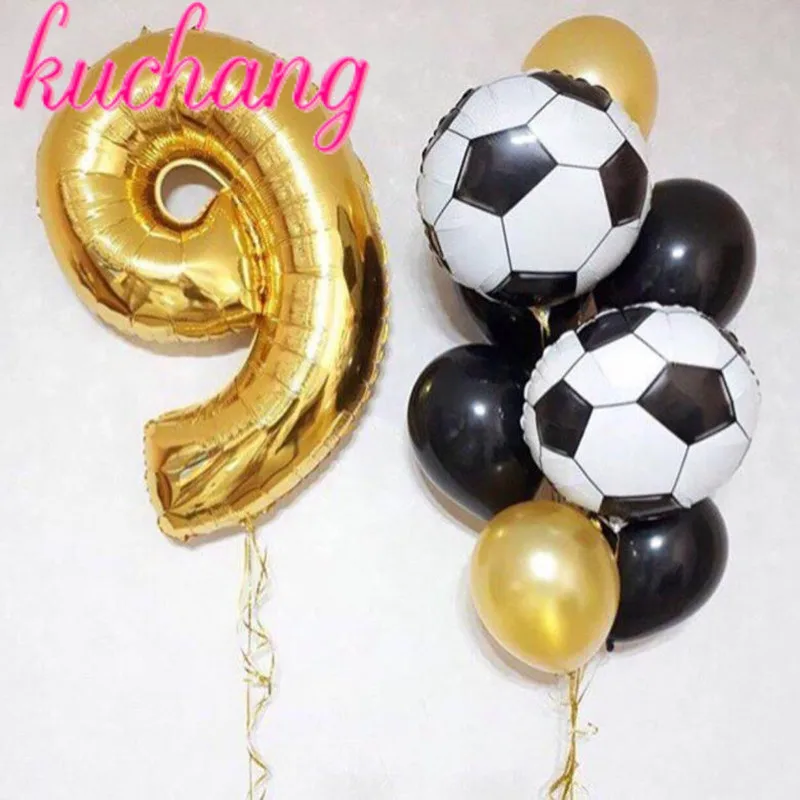 

9pcs Football Soccer Theme Party Round Balloons Black Gold 40'' Number Helium Balloon Sports Meet Boy Party Decoration Supplies