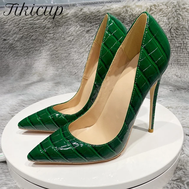 Tikicup Green Crocodile Effect Women Pointy Toe High Heels 8cm 10cm 12cm Customize Ladies Sexy Stiletto Pumps Club Party Shoes 1