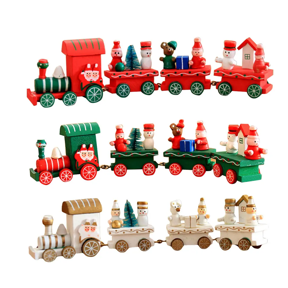 Рождество деревянный маленький поезд украшения Рождественские подарки игрушки милые творческие